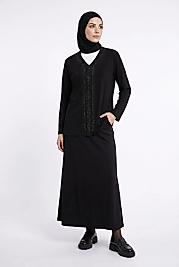 Armine Siyah Penye Taşlı