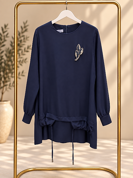 Lacivert Krep Tunik