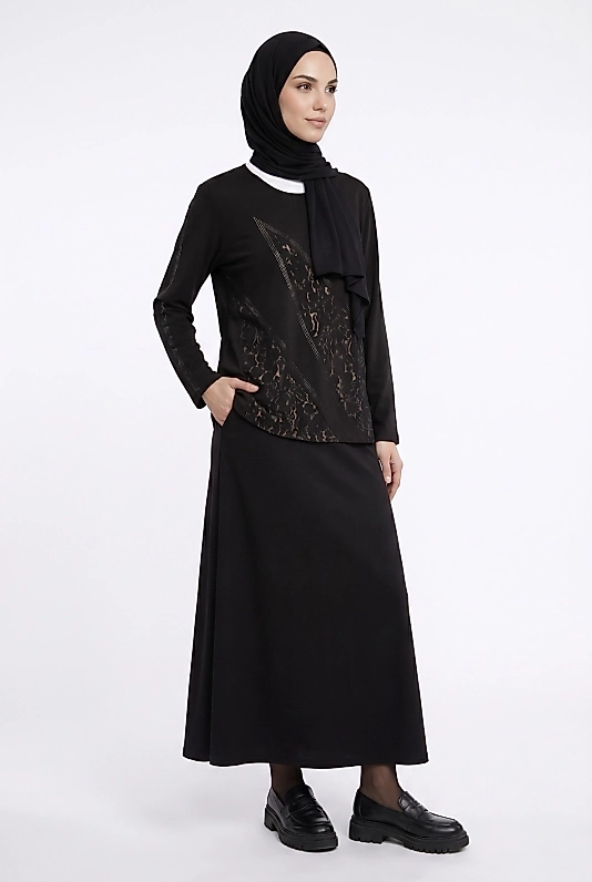 Armine Siyah Penye Leopar Taşlı